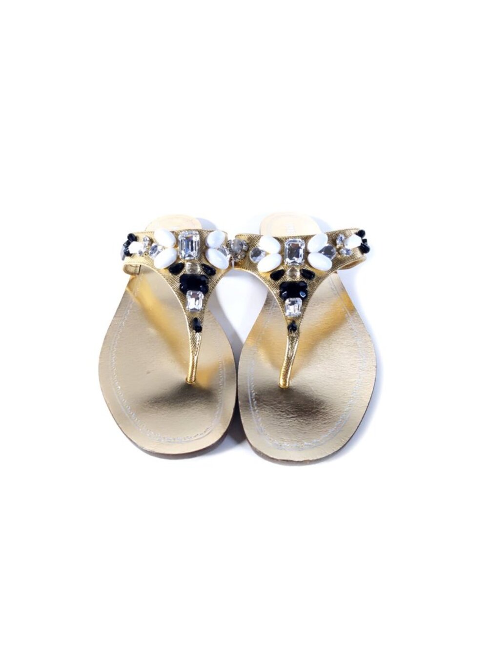 Prada Flat Leather Thong Sandals in Gold with Rhinestones Womens Size 7 - Picture 2 of 14